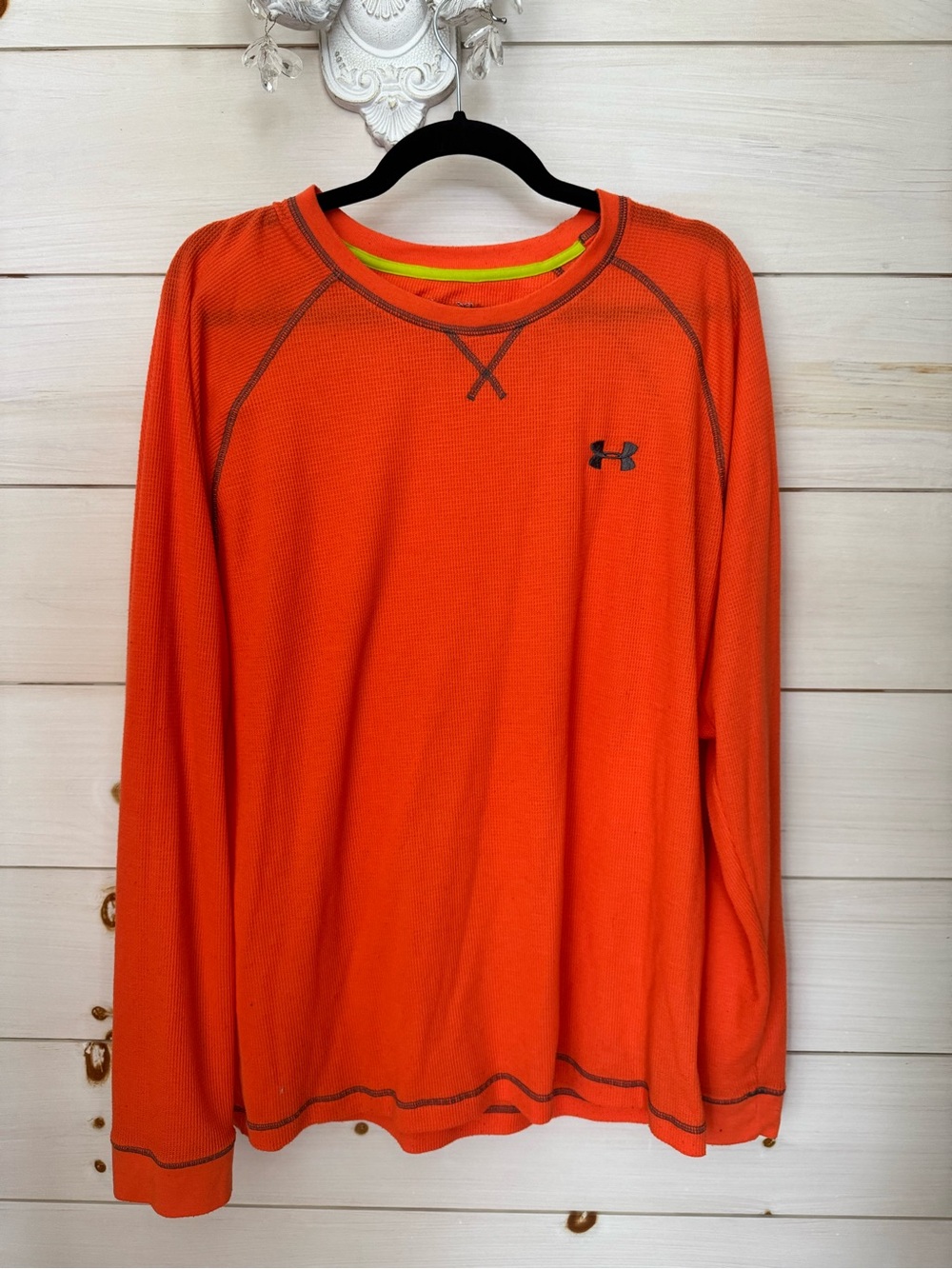 Under Armour Orange Long-Sleeve Performance Shirt with Contrast Stitching